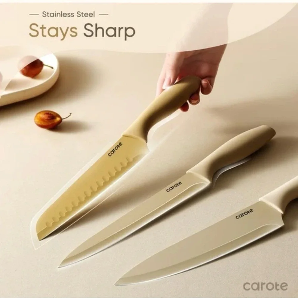 Carote Knife‎ Set 12 Piece Neutral Colors Stainless Steel Ceramic Coating Knives